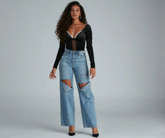 Holiday Shine Velvet Rhinestone Trim Bodysuit