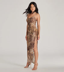 Perfect Style Cowl Neck Slit Paisley Maxi Dress