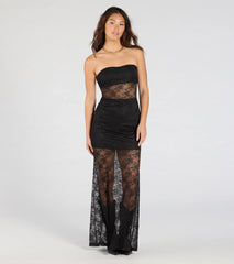 Steal The Show Strapless Lace Maxi Dress