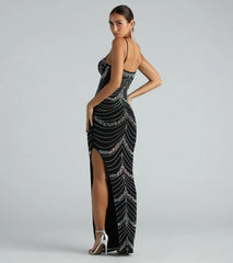 Ashanti Formal Rhinestone High Slit Long Dress