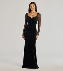 Jaya Long Sleeve Lace And Velvet Column Dress