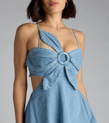 Ruffle Realness Denim Cutout Maxi Dress