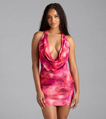 Glitzy Fab Abstract Print Halter Mini Dress