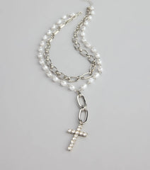 Saintly Chic Pearl And Rhinestone Cross Necklace