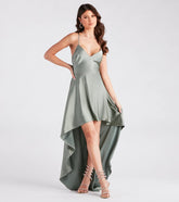 Jolie Ruffled High-Low Satin Formal Dress