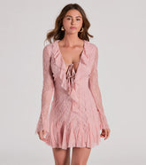 Dreamy Mix Long Sleeve Ruffle Lace A-Line Dress