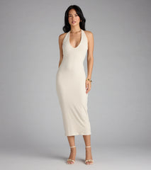Chic Cutie Ribbed Knit Halter Midi Dress