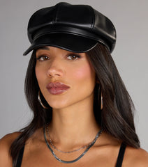 Off Duty Faux Leather Cabby Hat