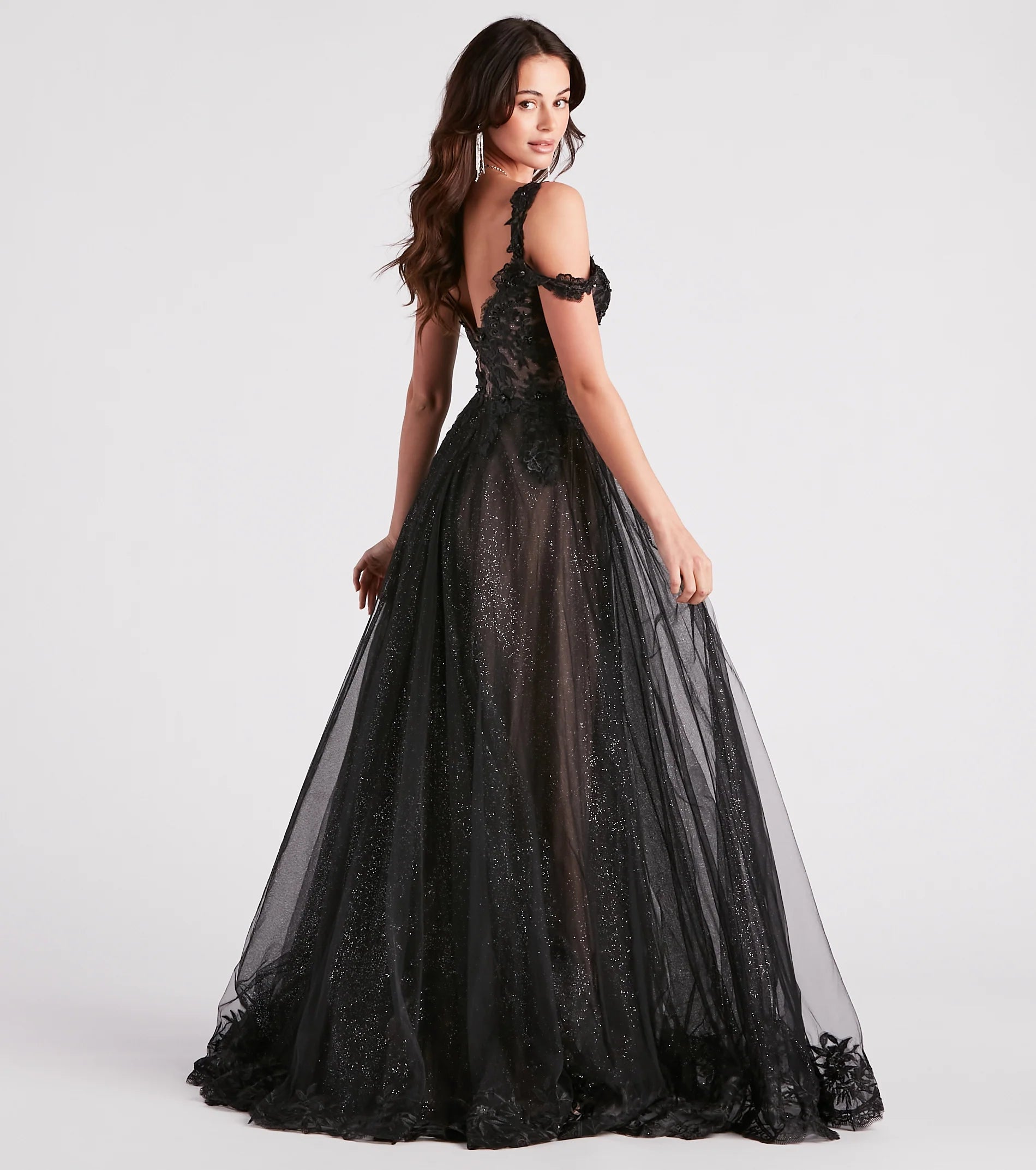 Adele Lace Glitter Cold Shoulder Ball Gown