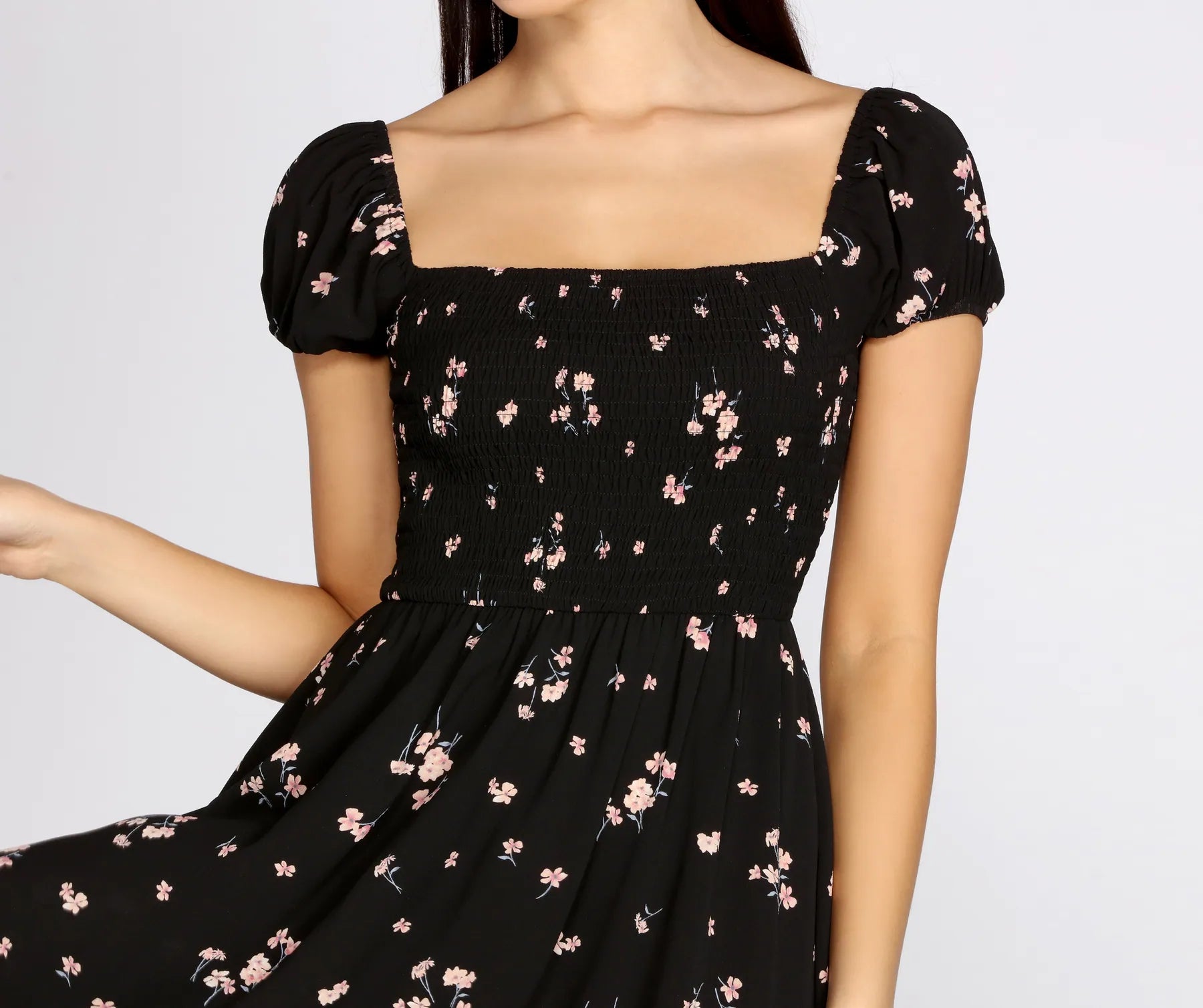 Square Neck Floral Mini Dress