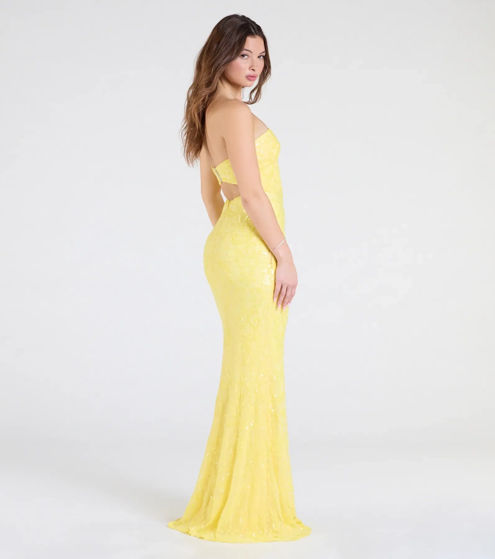 Barbara Strapless Slit Mermaid Sequin Formal Dress