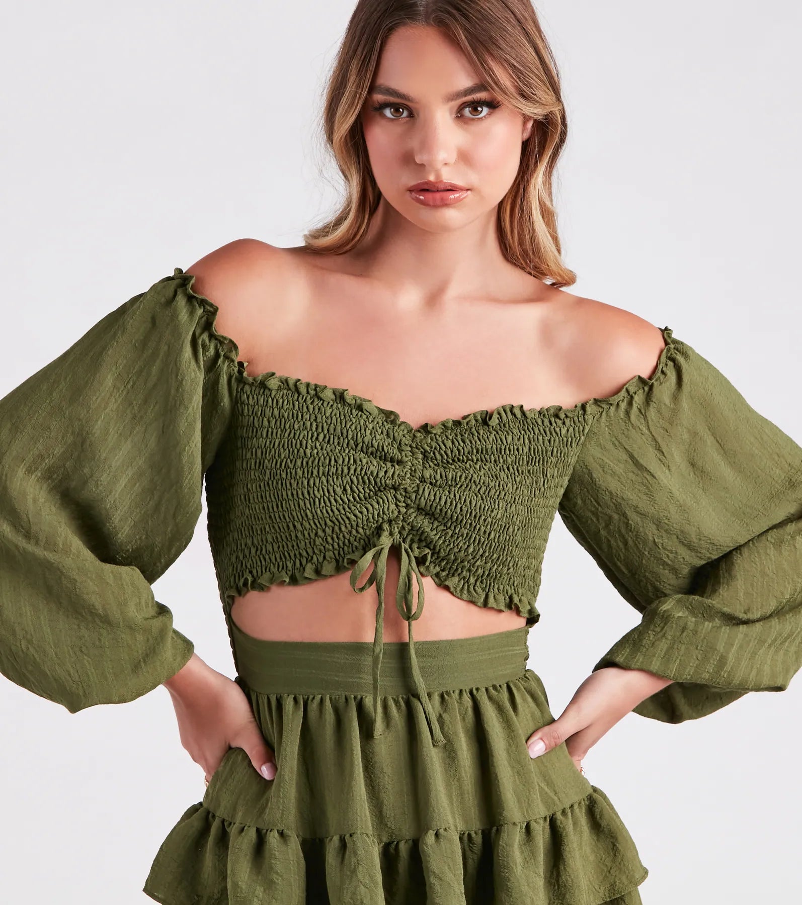 So Sweet Ruffled Cutout Skater Dress