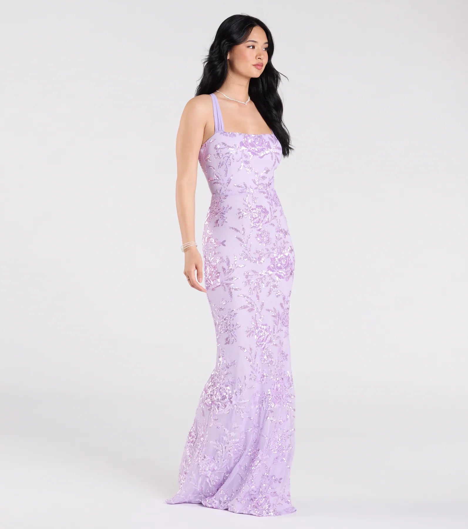 Lexie Floral Sequin Lace-Up Mermaid Dress
