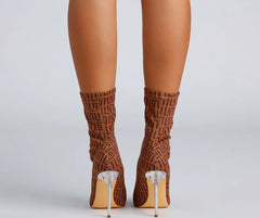 Greek Key Stiletto Booties