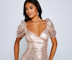 Axelle Formal Sequin Puff Sleeve Mini Dress