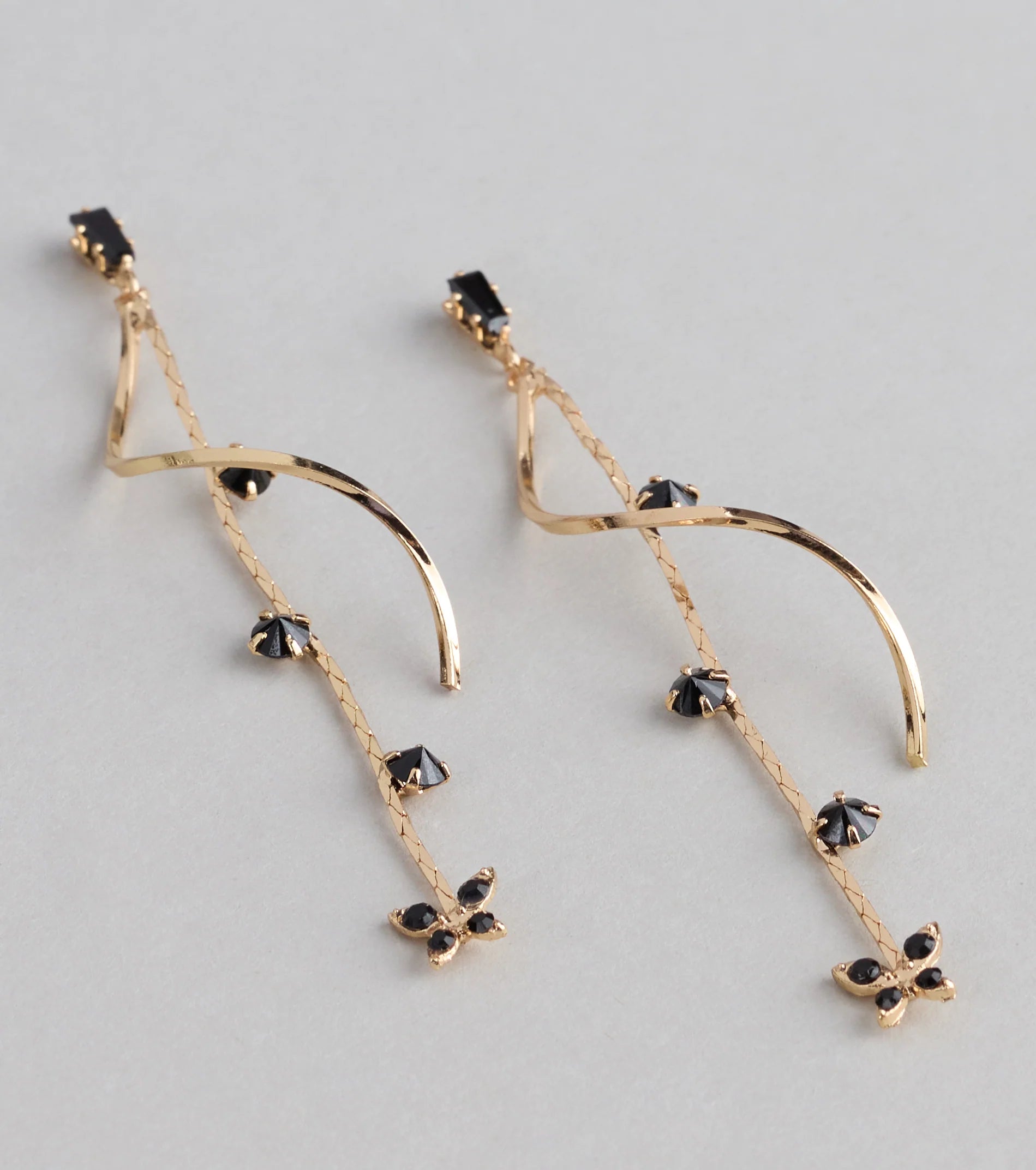 Spirals And Sparkle Butterfly Linear Earrings