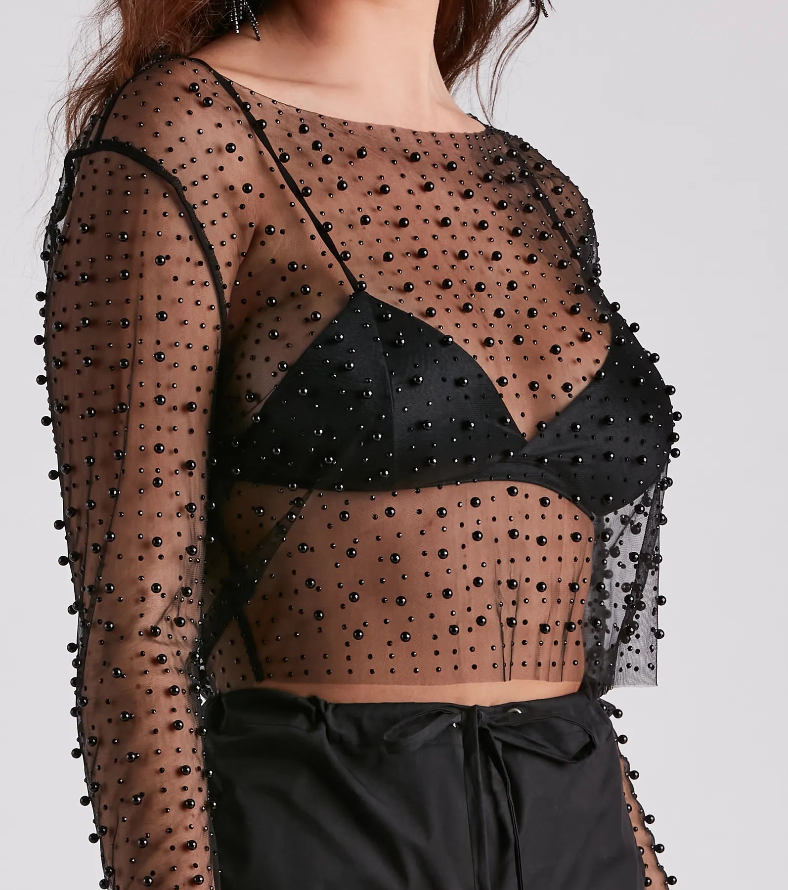 Beautifully Beaded Mesh Crop Top