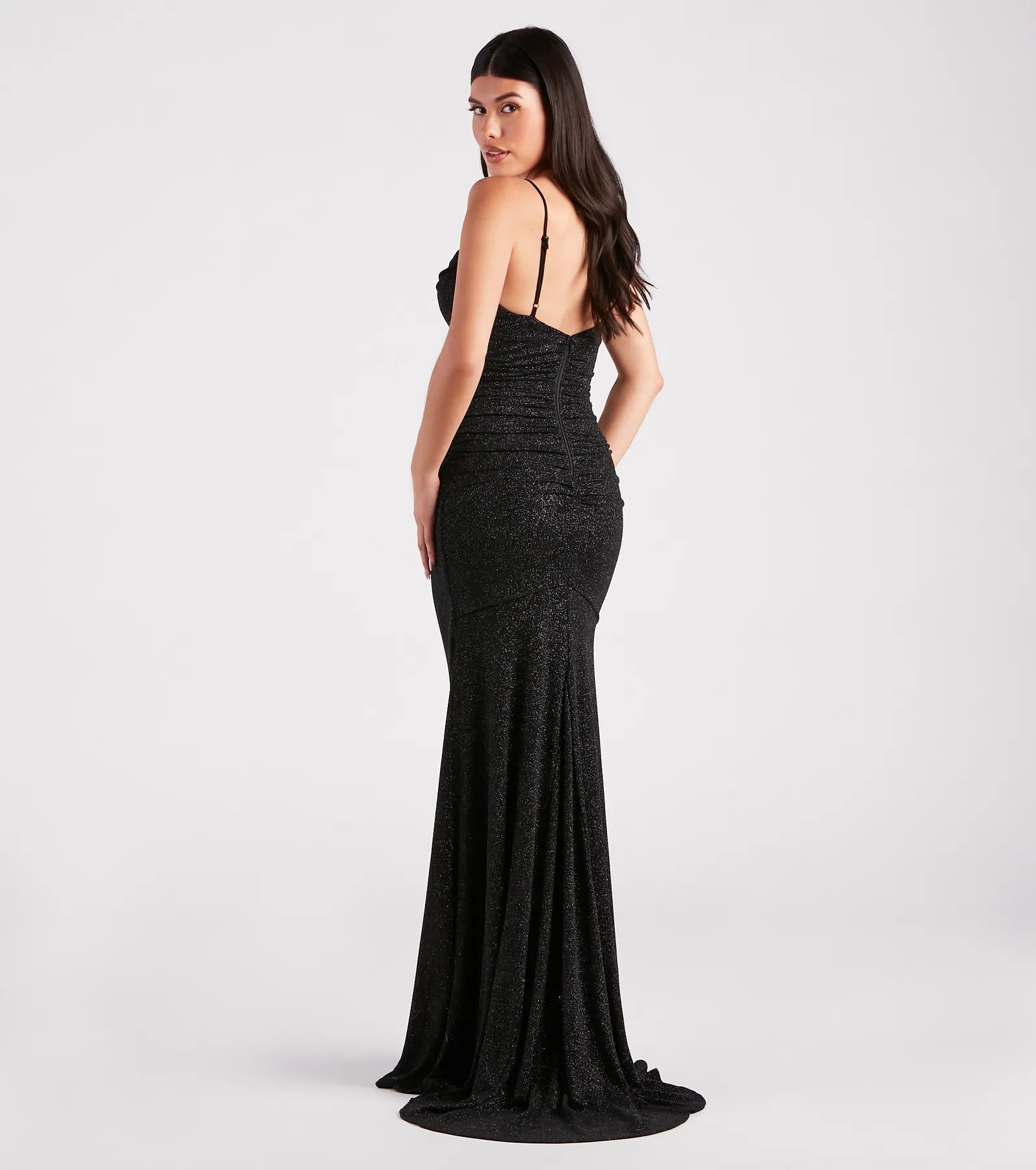 Tamora Formal Glitter Plunge Mermaid Dress