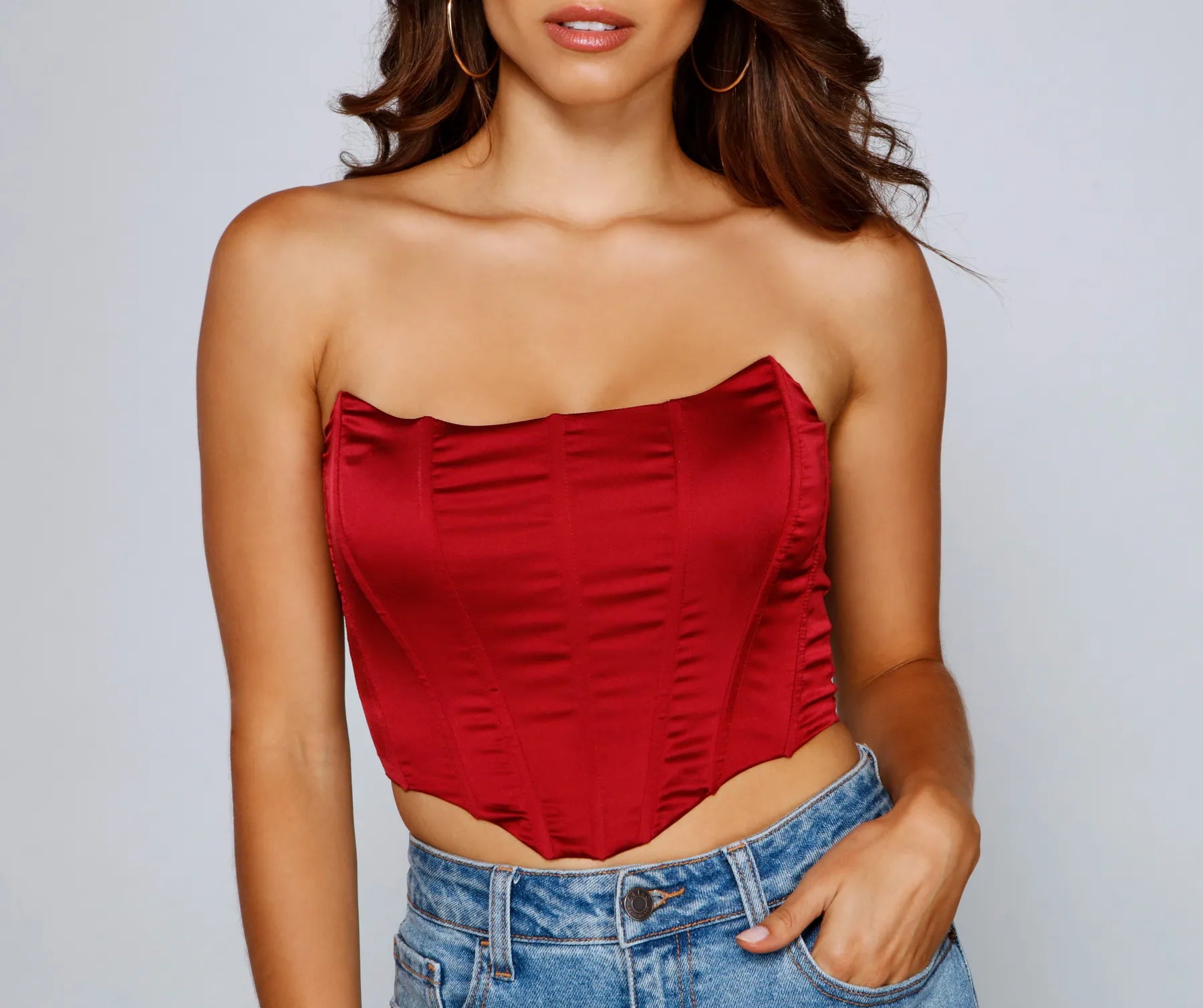 Sleek Strapless Satin Corset