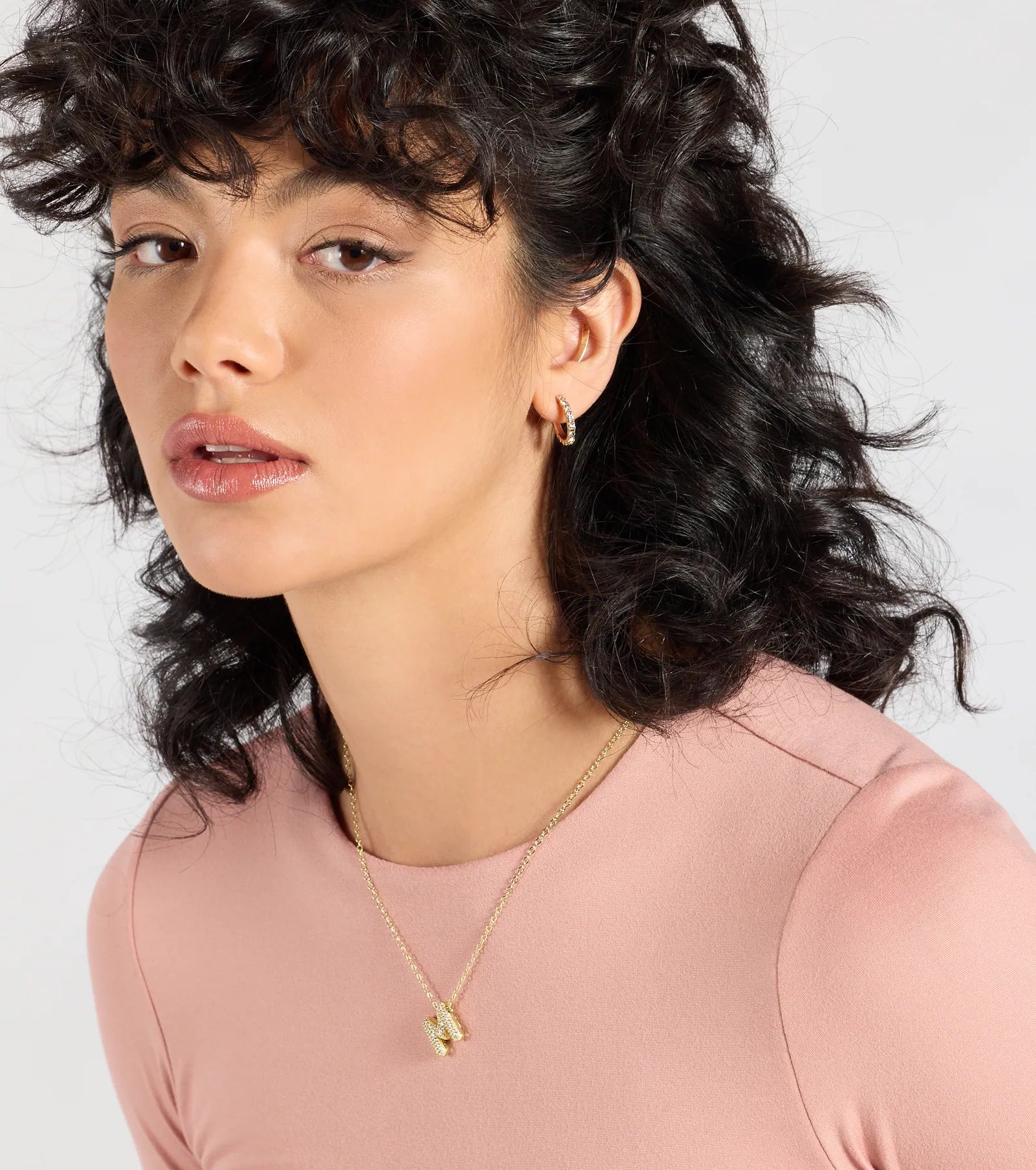 Bubble Letter Monogram Rhinestone Necklace