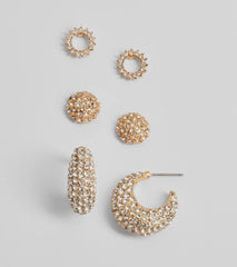 Dazzle Diva Rhinestone Three-Pack Earrings Set