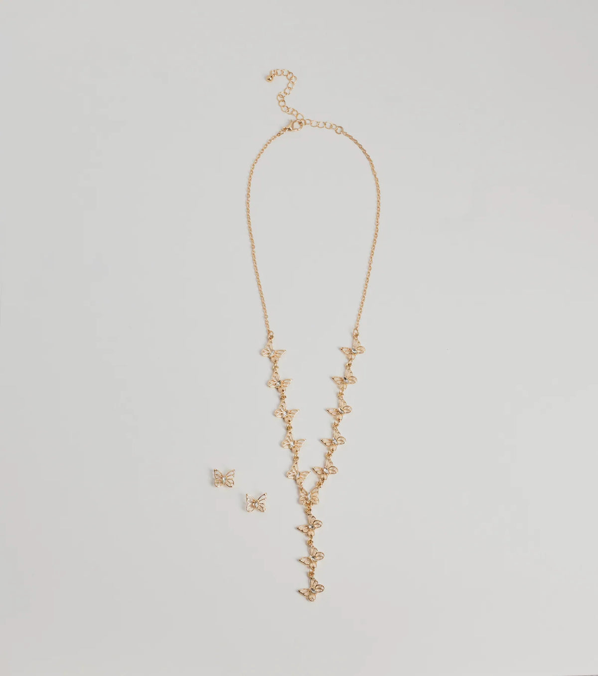 Glitzy Rhinestone Butterfly Necklace And Earrings Set