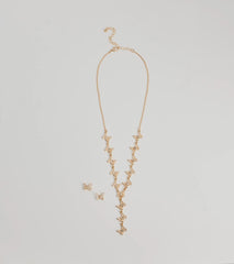 Glitzy Rhinestone Butterfly Necklace And Earrings Set