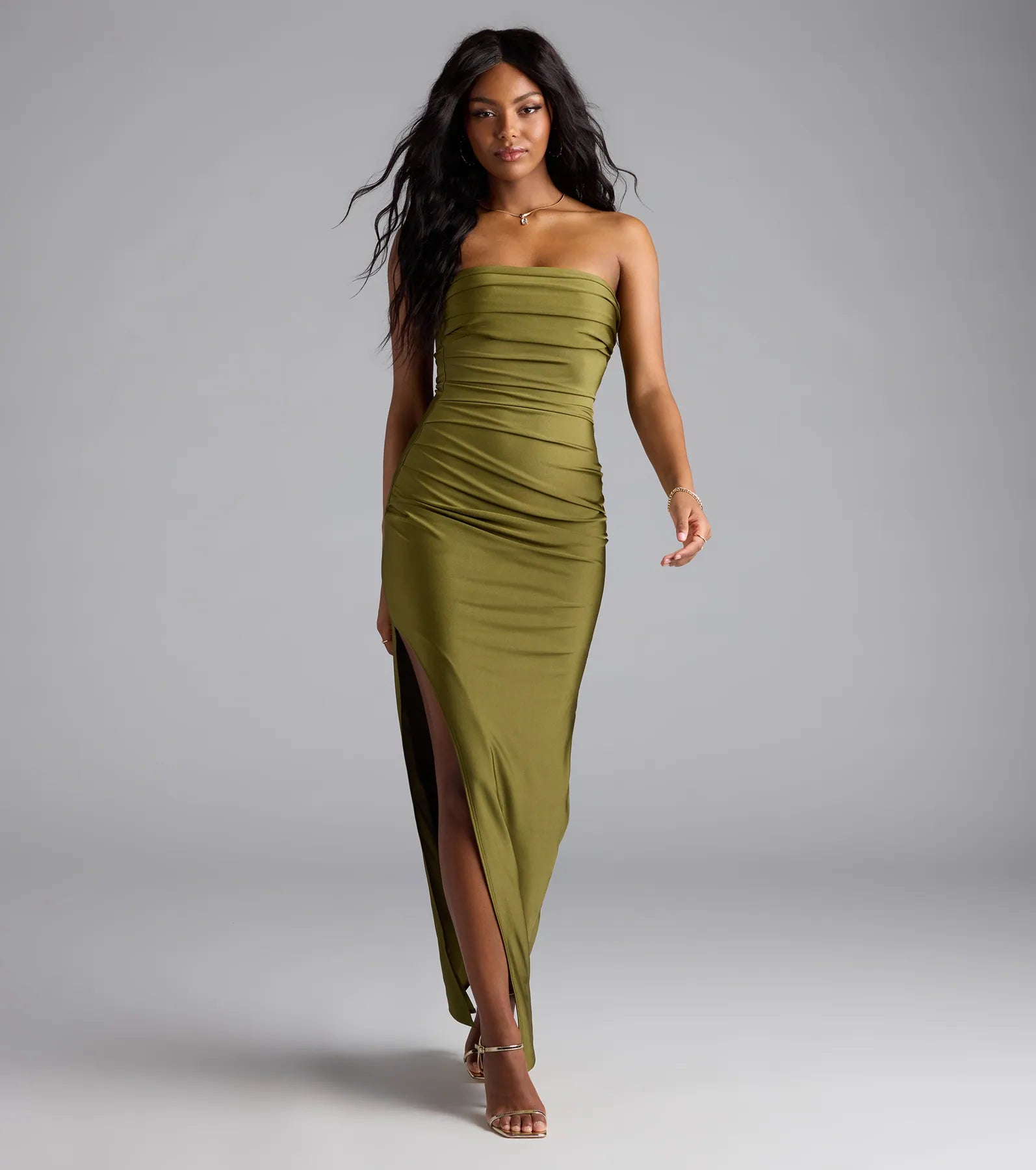 Anisley Strapless High Slit Column Formal Dress