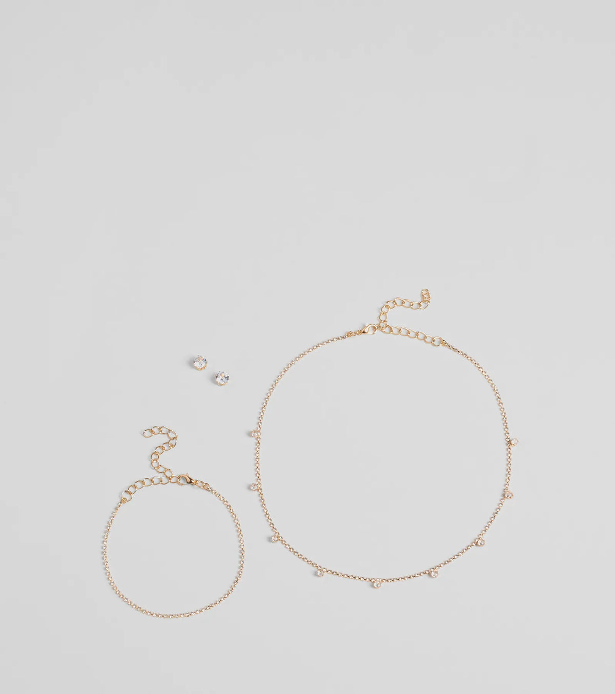 Delicate Glam Rhinestone Necklace, Bracelet, And Earrings Set