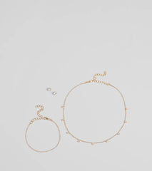 Delicate Glam Rhinestone Necklace, Bracelet, And Earrings Set