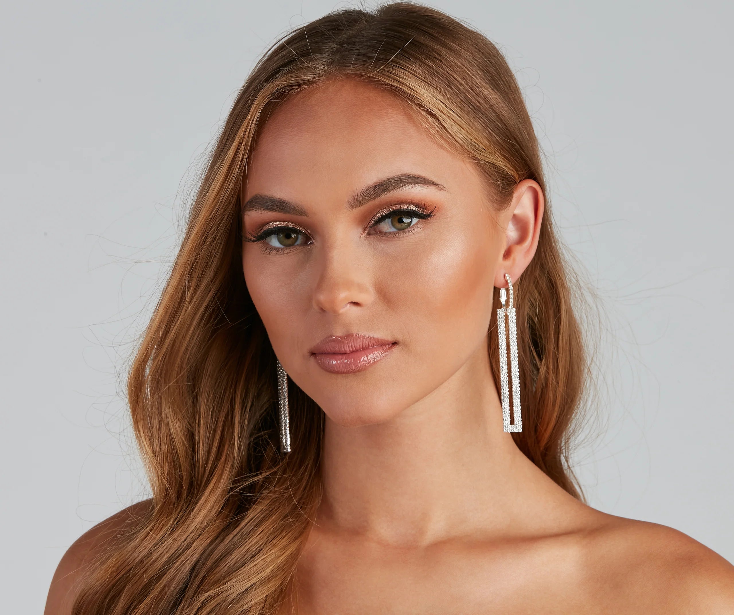 Drop It Low Rhinestone Rectangle Earrings