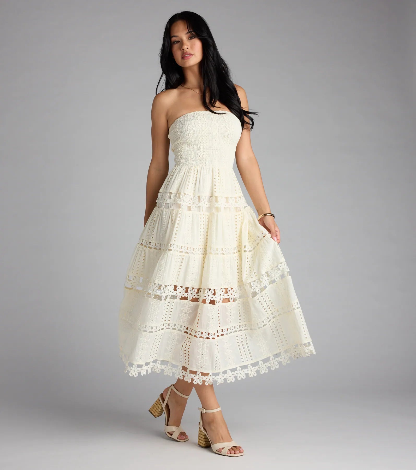 Lovely Day Eyelet A-Line Midi Dress