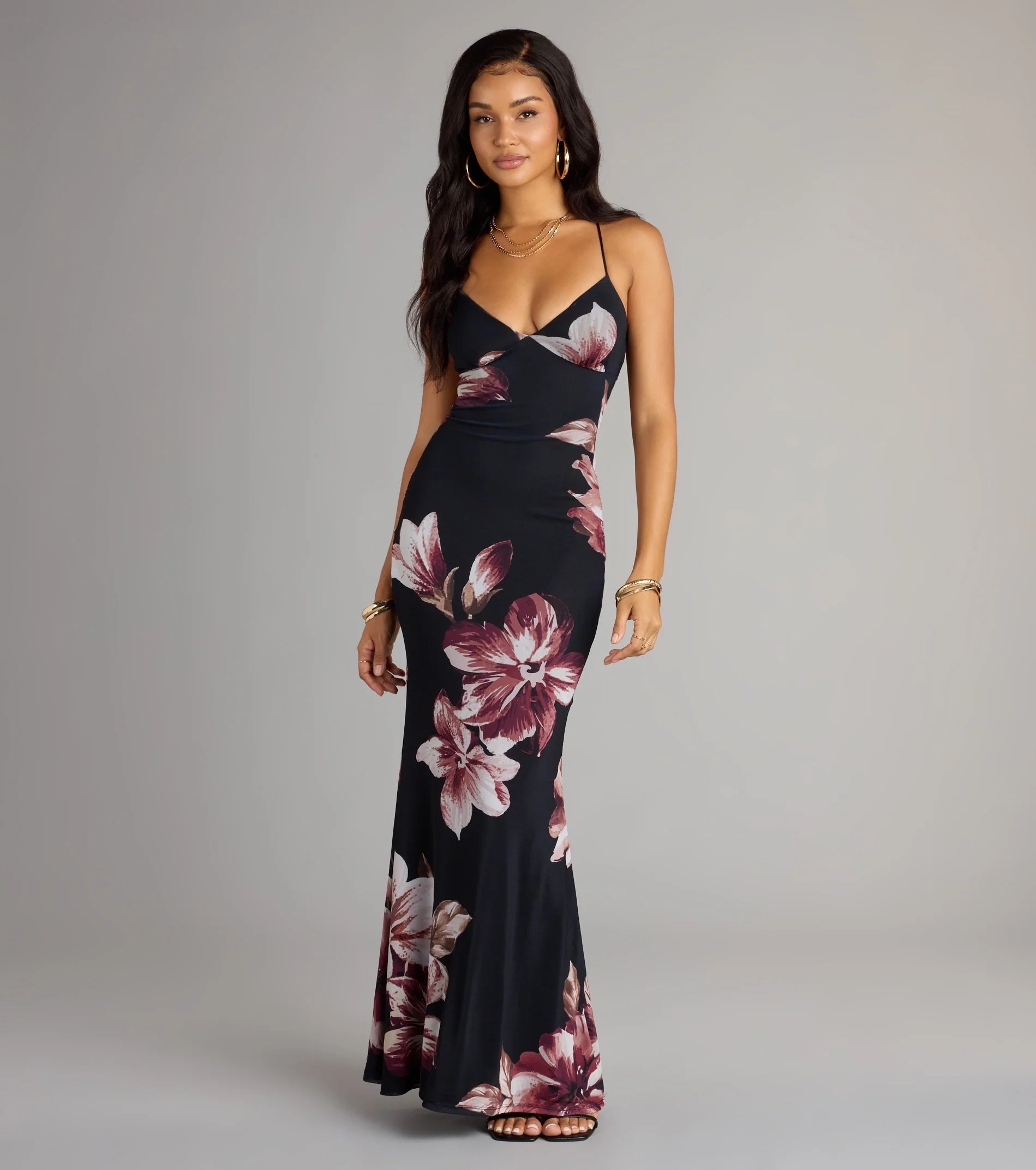 Flirty Twist Floral Lace-Up Maxi Dress