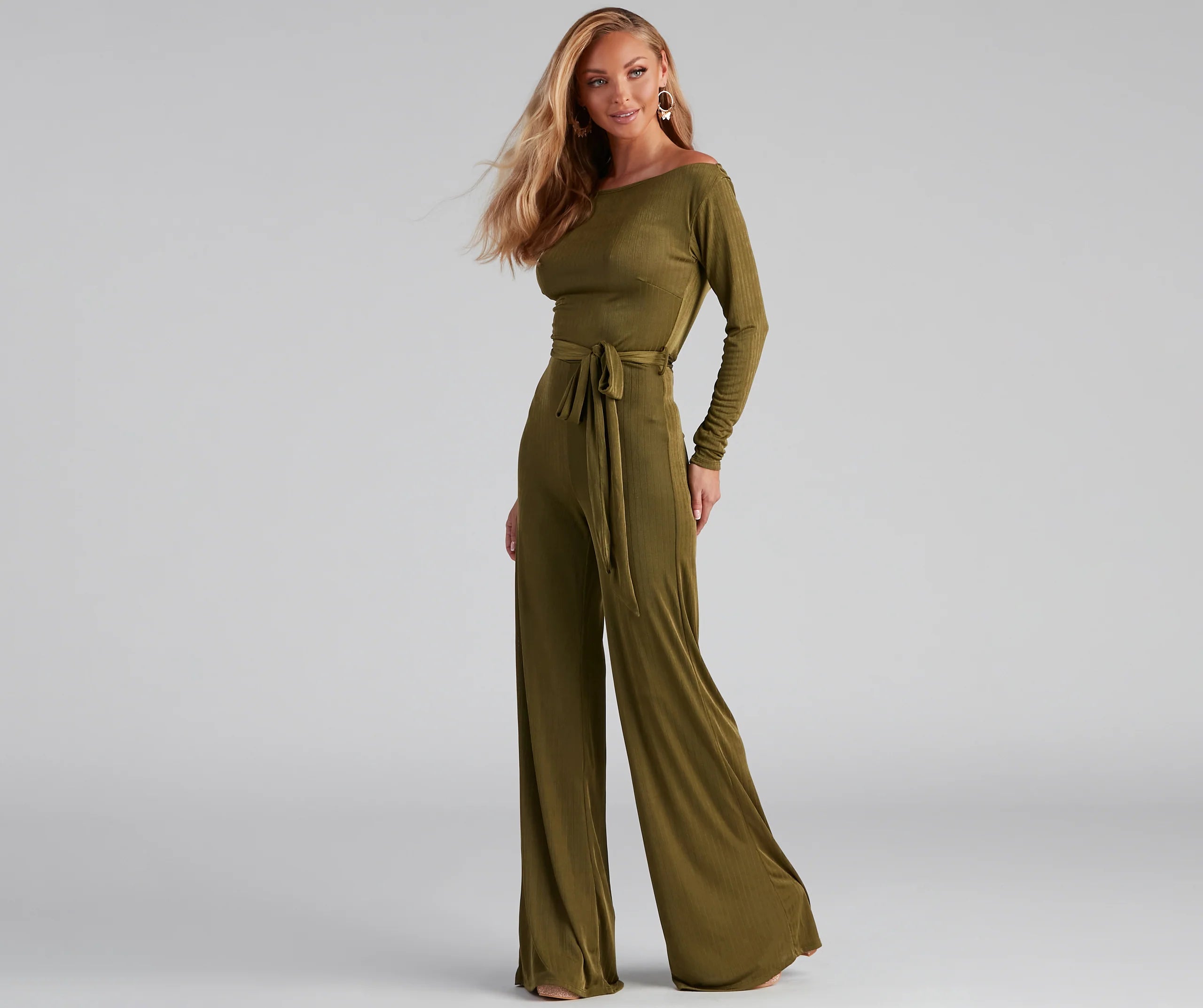 High Fashion Tie Waist Wide-Leg Jumpsuit