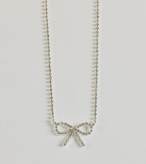 Cute Glamour Rhinestone Bow Necklace