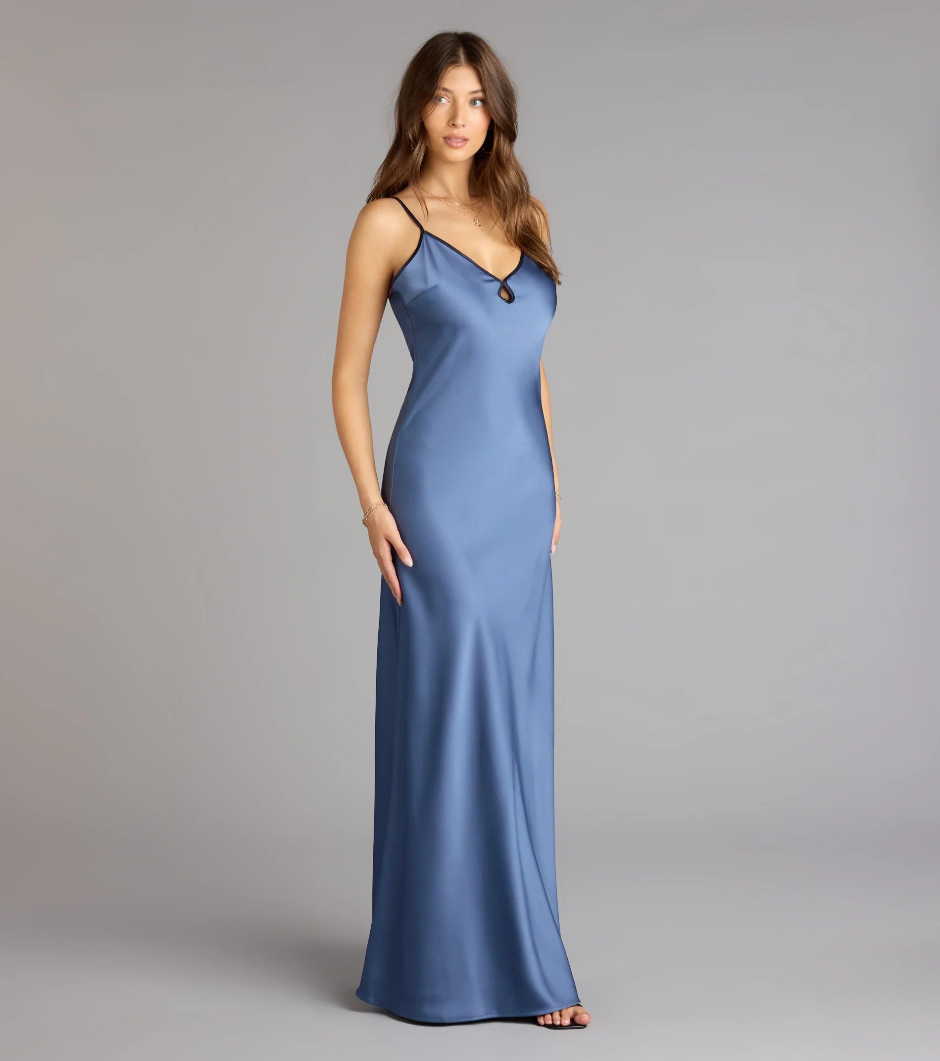 Blaire Satin Keyhole Slip Formal Dress