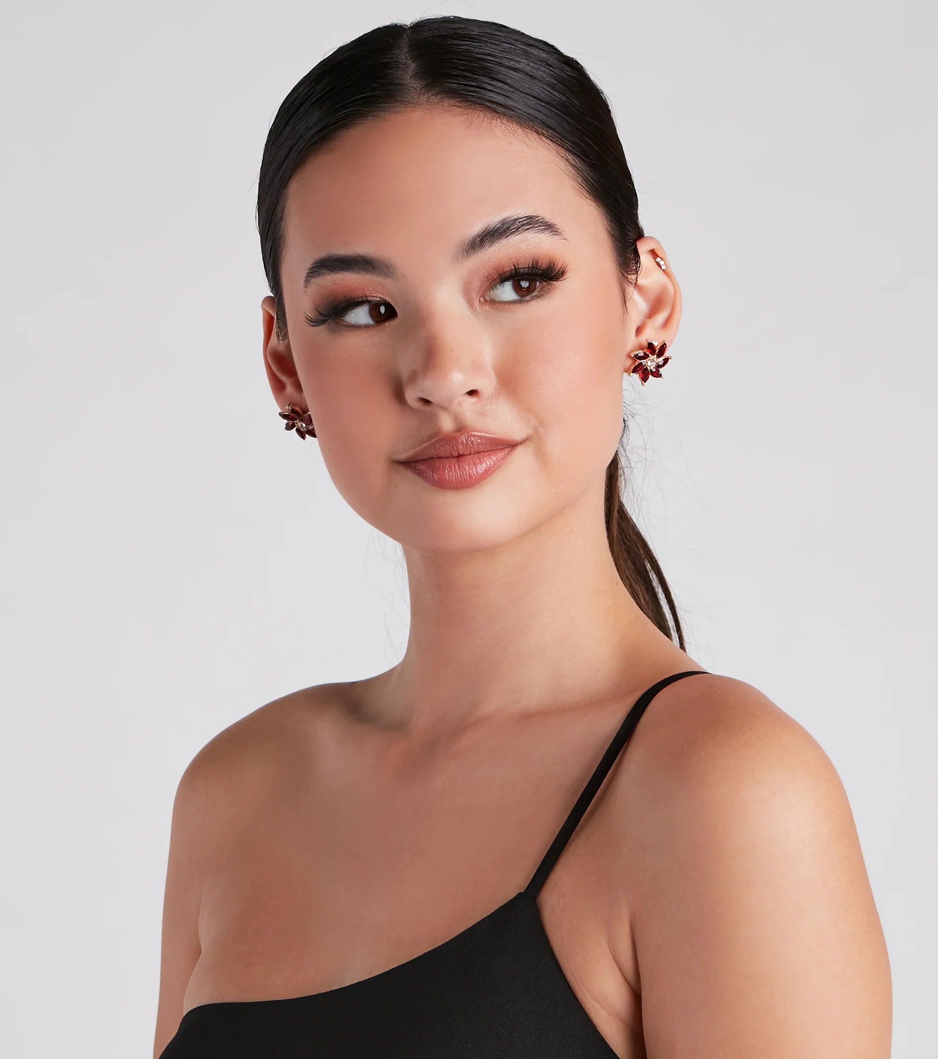 Regal And Chic Flower Gemstone Stud Earrings