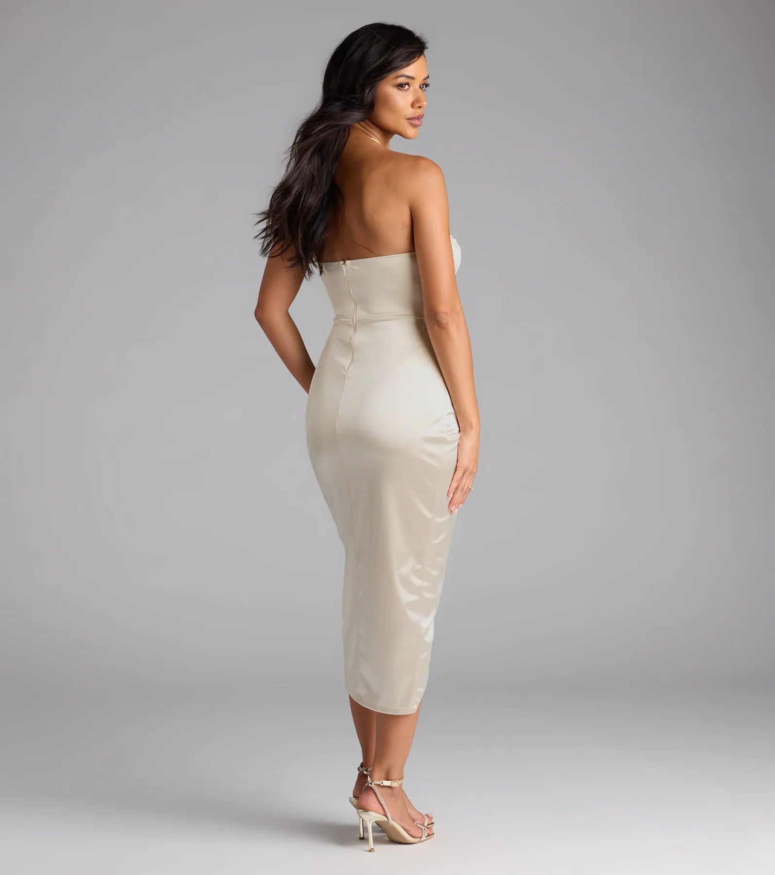 Sianna Strapless Bodycon Satin Midi Formal Dress