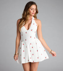 Brunch Plans Cherry Halter Skater Dress