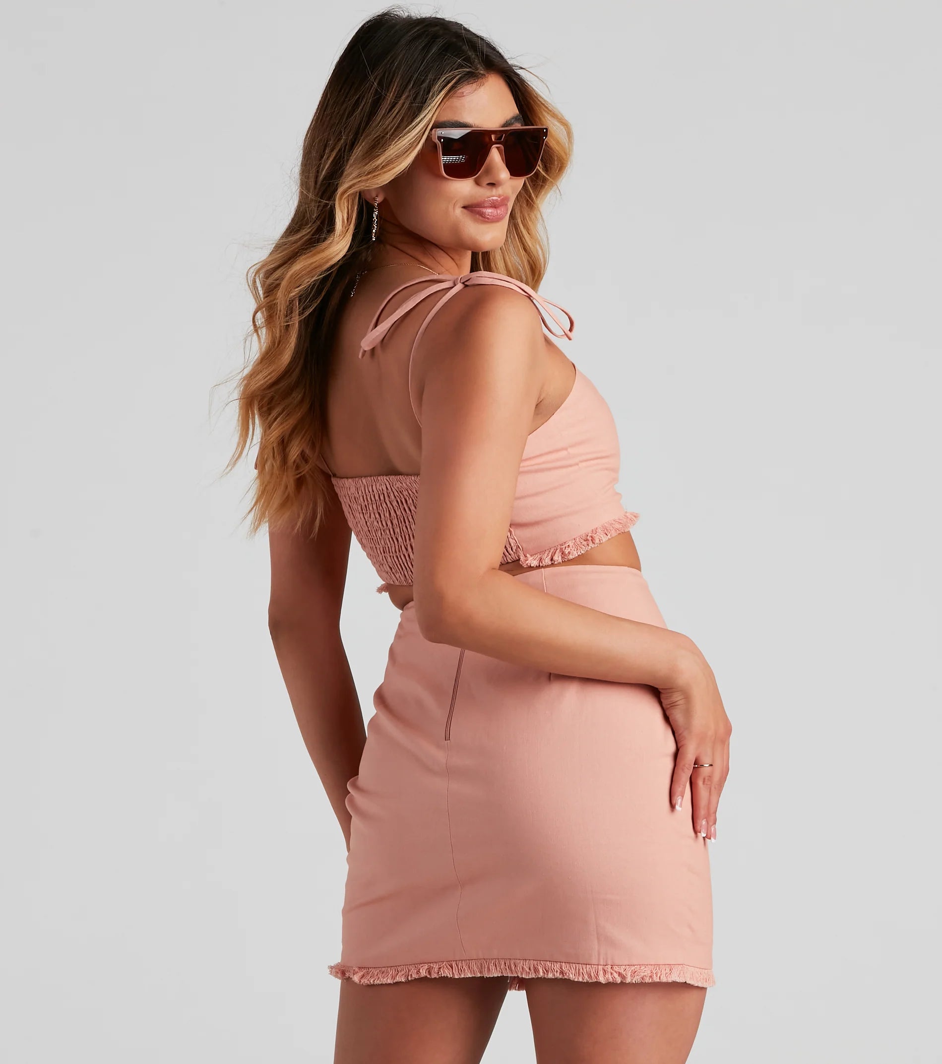 Social Linen Tie Strap Crop Top