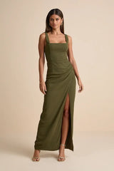 Olive Green Glamorous Disposition Rust Ruched Maxi Dress