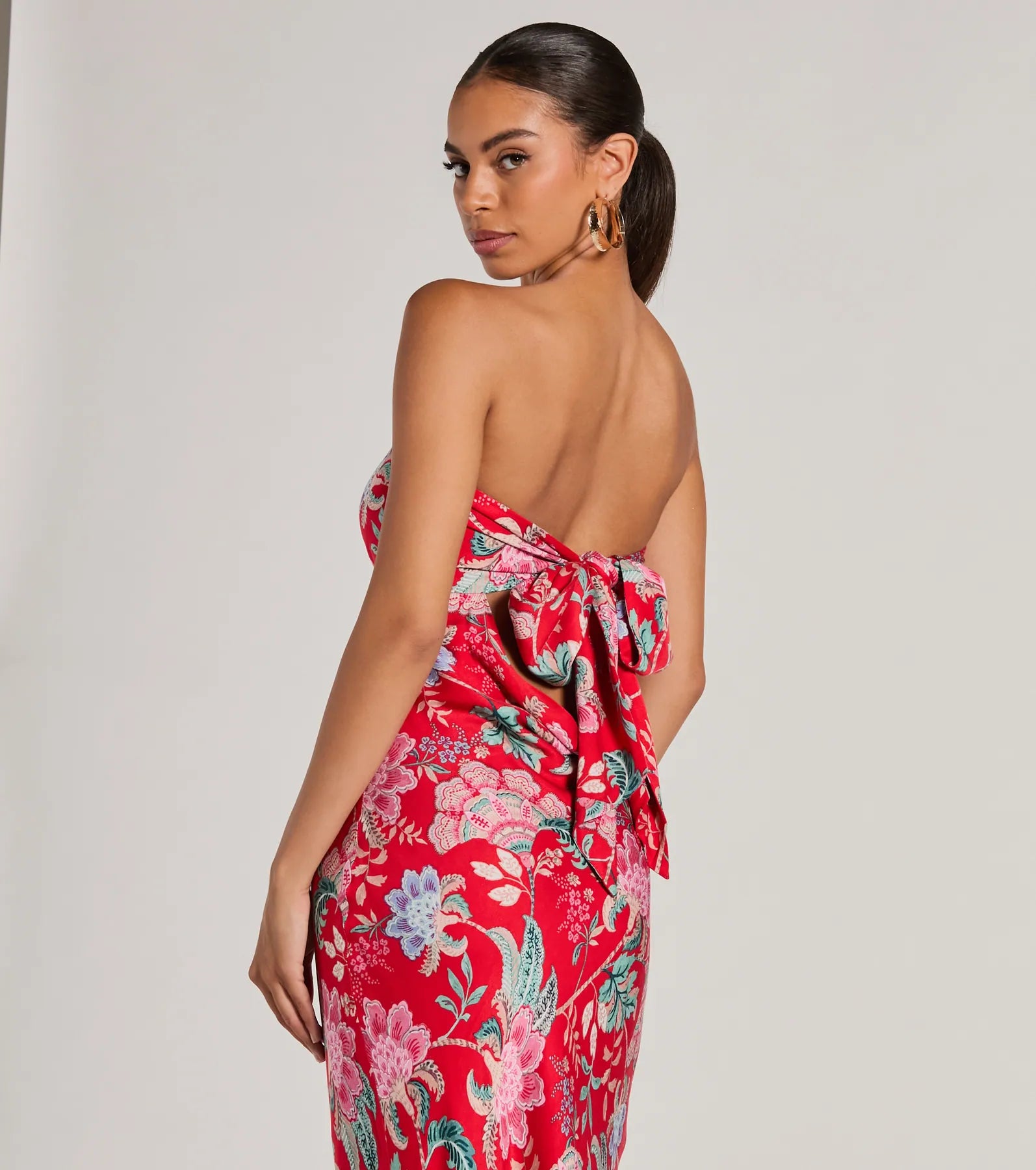 Boho Aesthetic Strapless Tie Back Paisley Maxi Dress