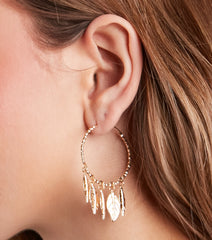 Dainty Leaf Fringe Hoop Earrings