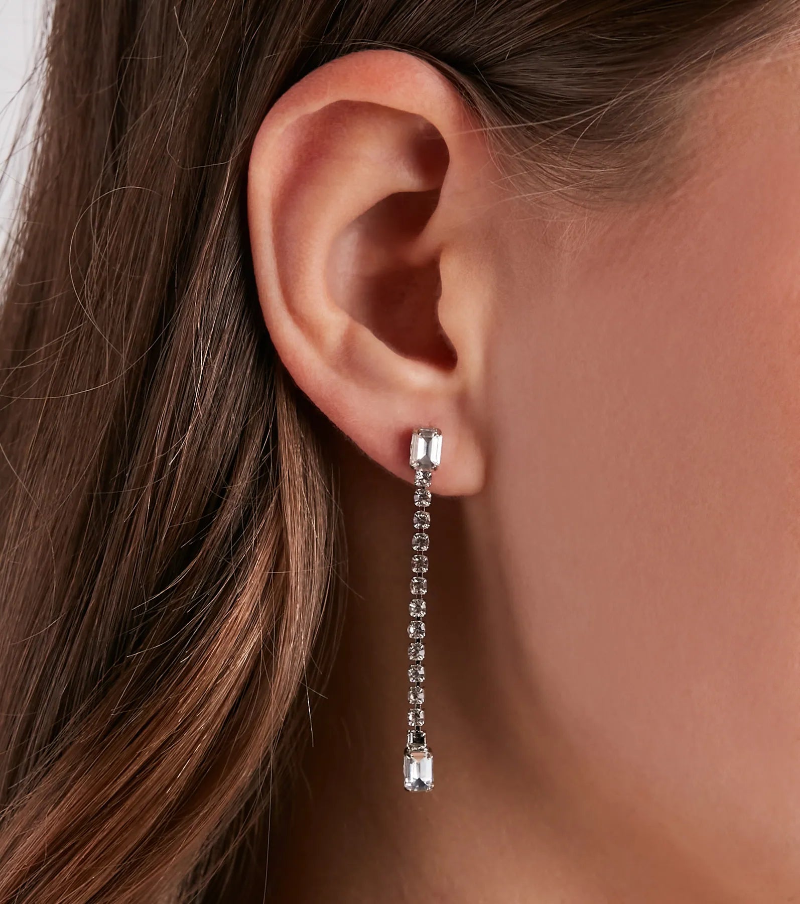 Chic Shine Rhinestone Stud And Duster Earrings Set