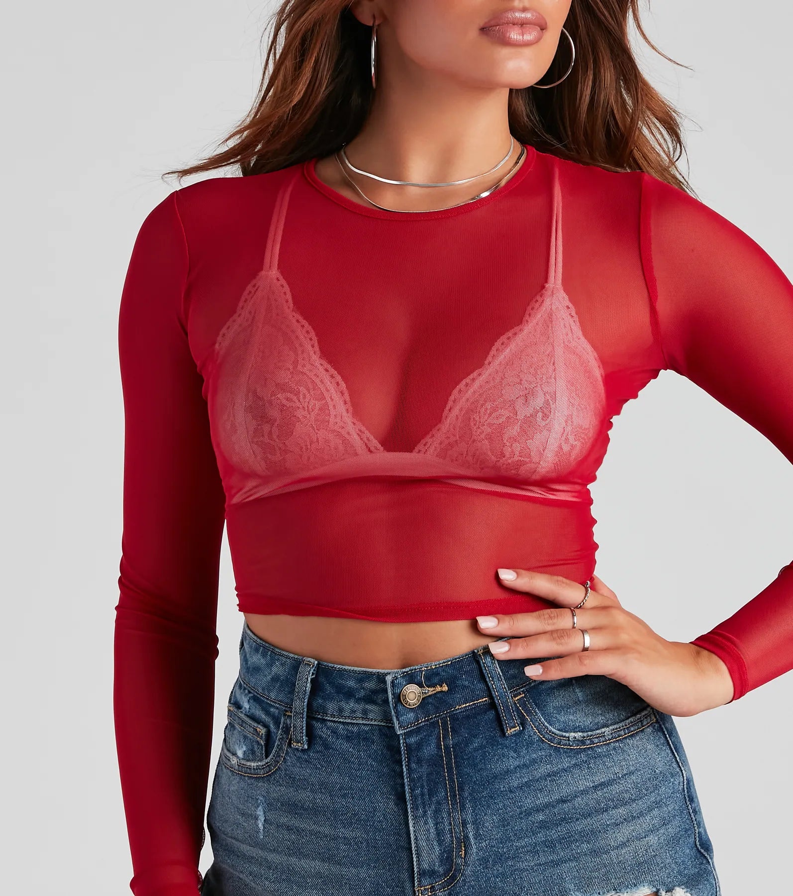 Mesh It Up Long Sleeve Crop Top