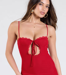 Dare To Allure Lace Trim Cutout Mini Dress
