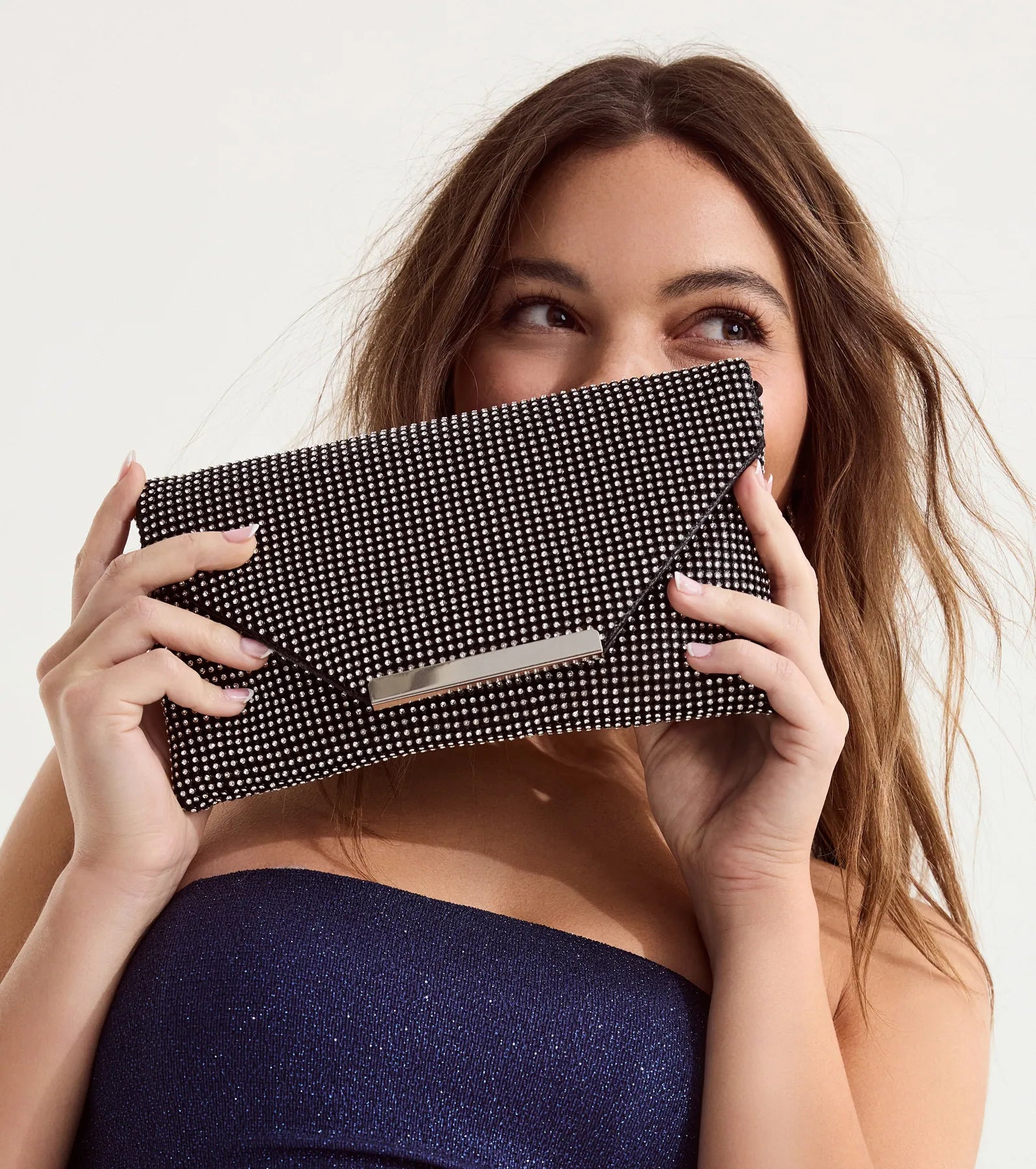 Luxe Shimmer Iridescent Rhinestone Envelope Clutch