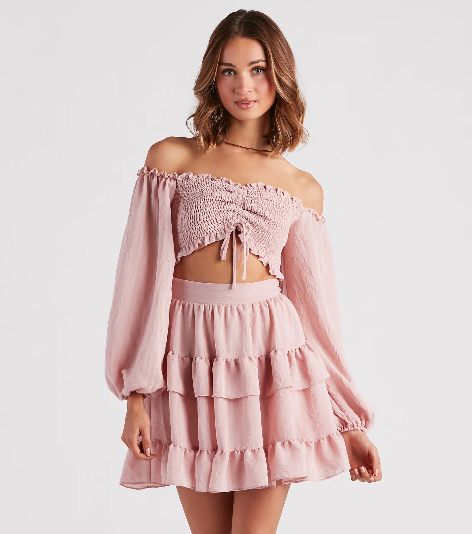 So Sweet Ruffled Cutout Skater Dress