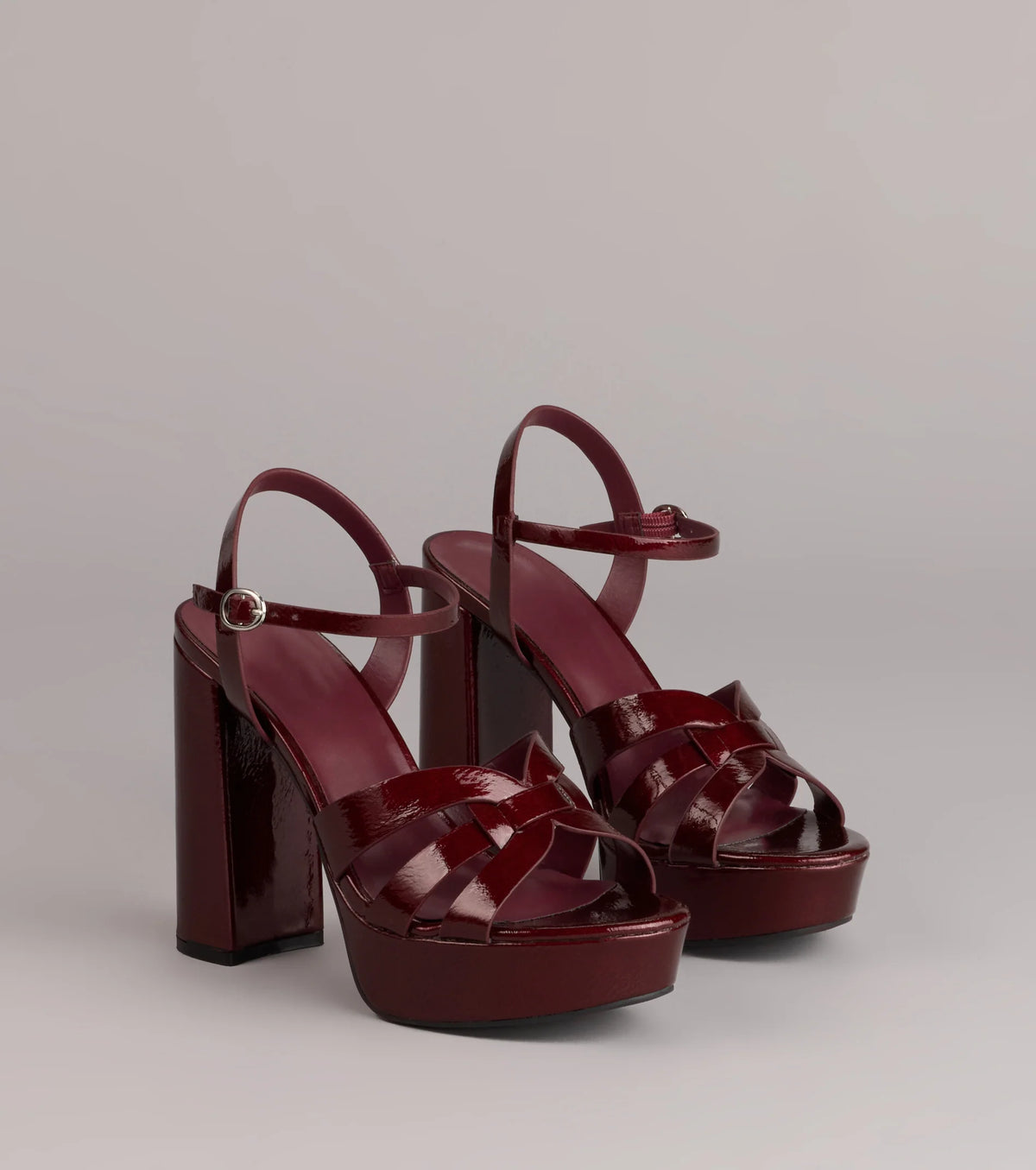 Glossed Up Patent Strappy Platform Heels