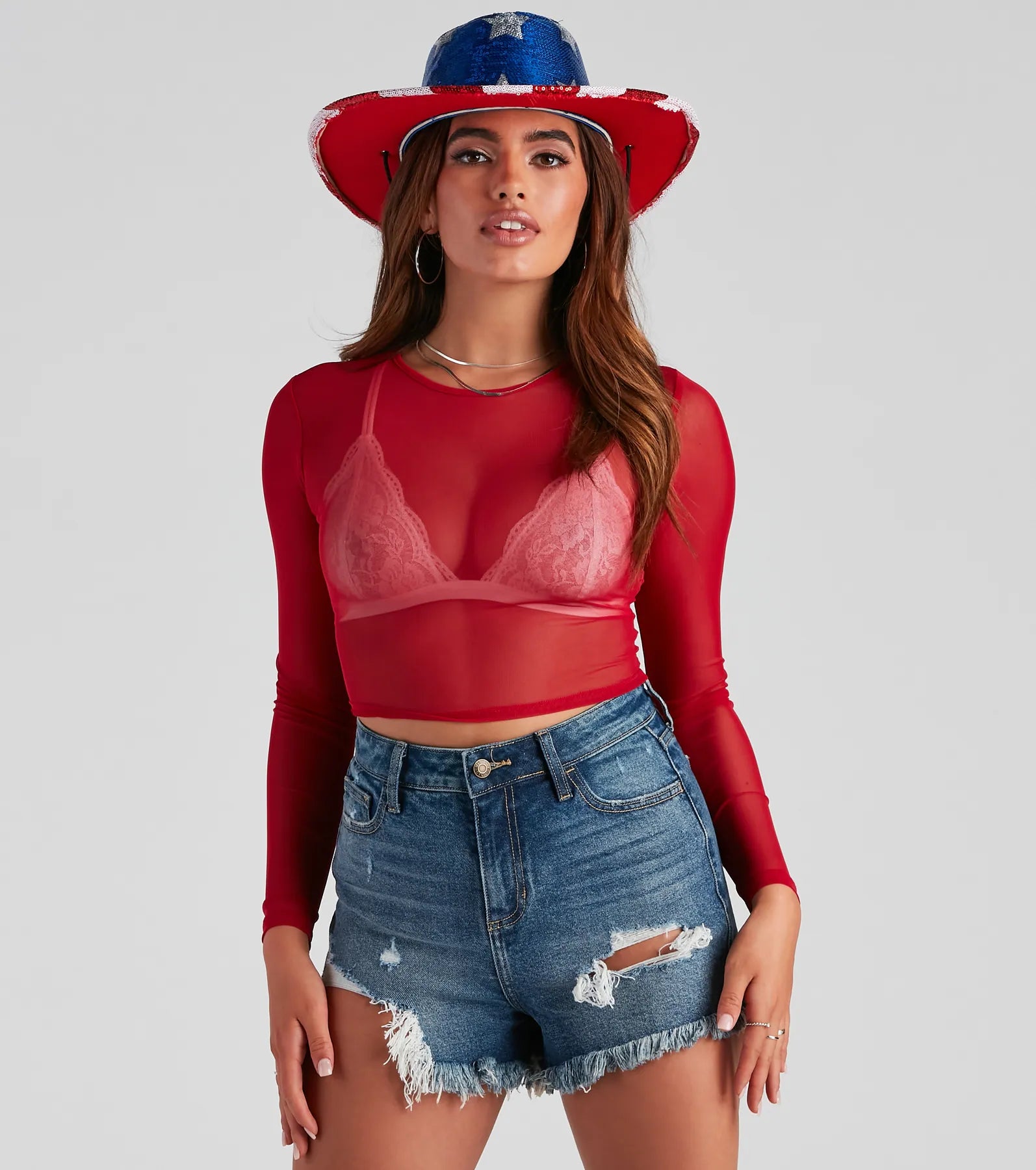Mesh It Up Long Sleeve Crop Top